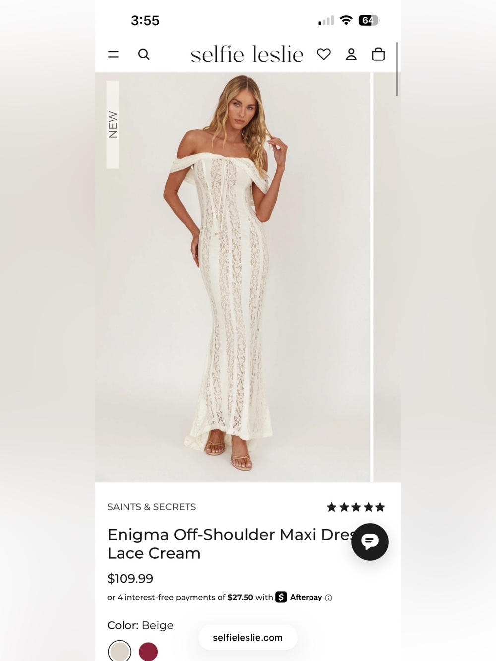 Selfie Leslie Enigma Off- Shoulder Maxi Dress Cream - Picture 2 of 8